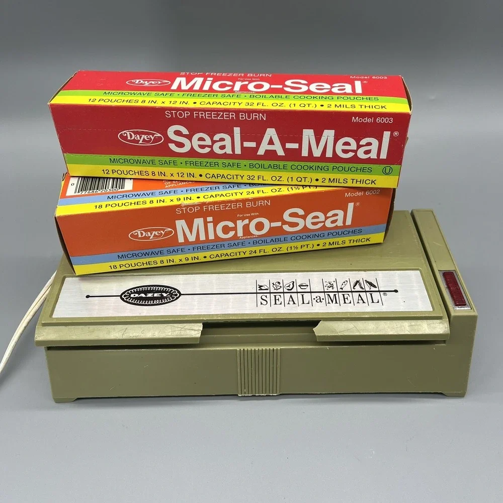 Vintage Dazey Seal a Meal Model Sam 1 E-Z Fill & 2 Boxs Boilable Cooking Pouches